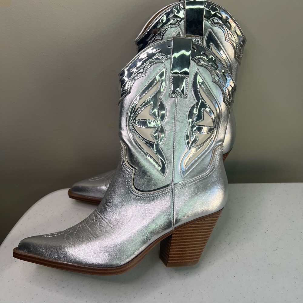 Silver Brand New Western Nine West Boots SZ.10.5 - Picture 7 of 12